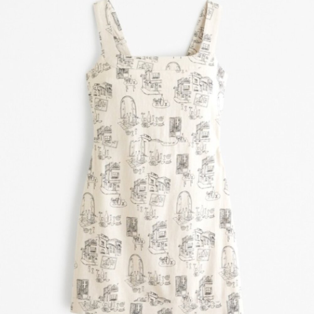Abercrombie & Fitch Large Tall Linen Blend Wide Strap Dress With Paris Cafe